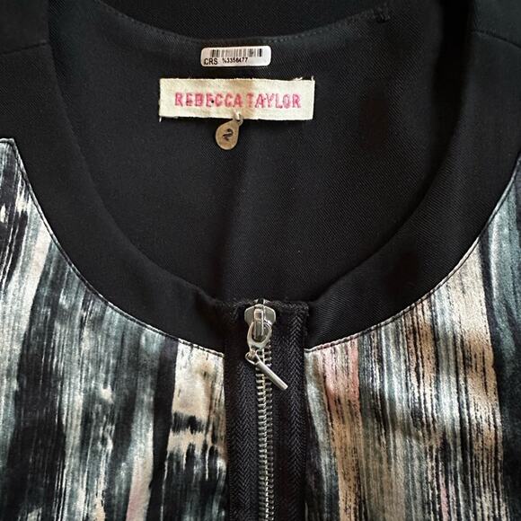 Rebecca Taylor Silk Artsy Front Zip Dress Black Watercolor Camo Cocktail Party - Picture 3 of 8